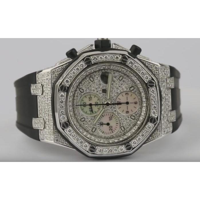 Ap Royal Oak Offshore 12 Ct. Custom Diamond Watch Rubber Bracelet