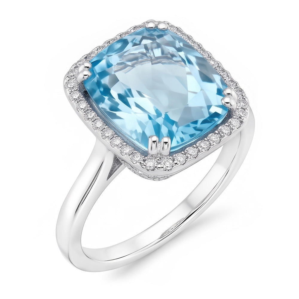 Aquamarine And Natural Earth Mined Diamond ( Not Lab Grown ) 9.50 Ct Wedding Ring Gold 14K