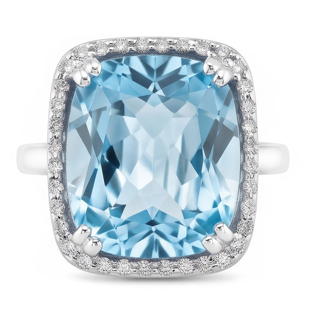 Aquamarine And Natural Earth Mined Diamond ( Not Lab Grown ) 9.50 Ct Wedding Ring Gold 14K