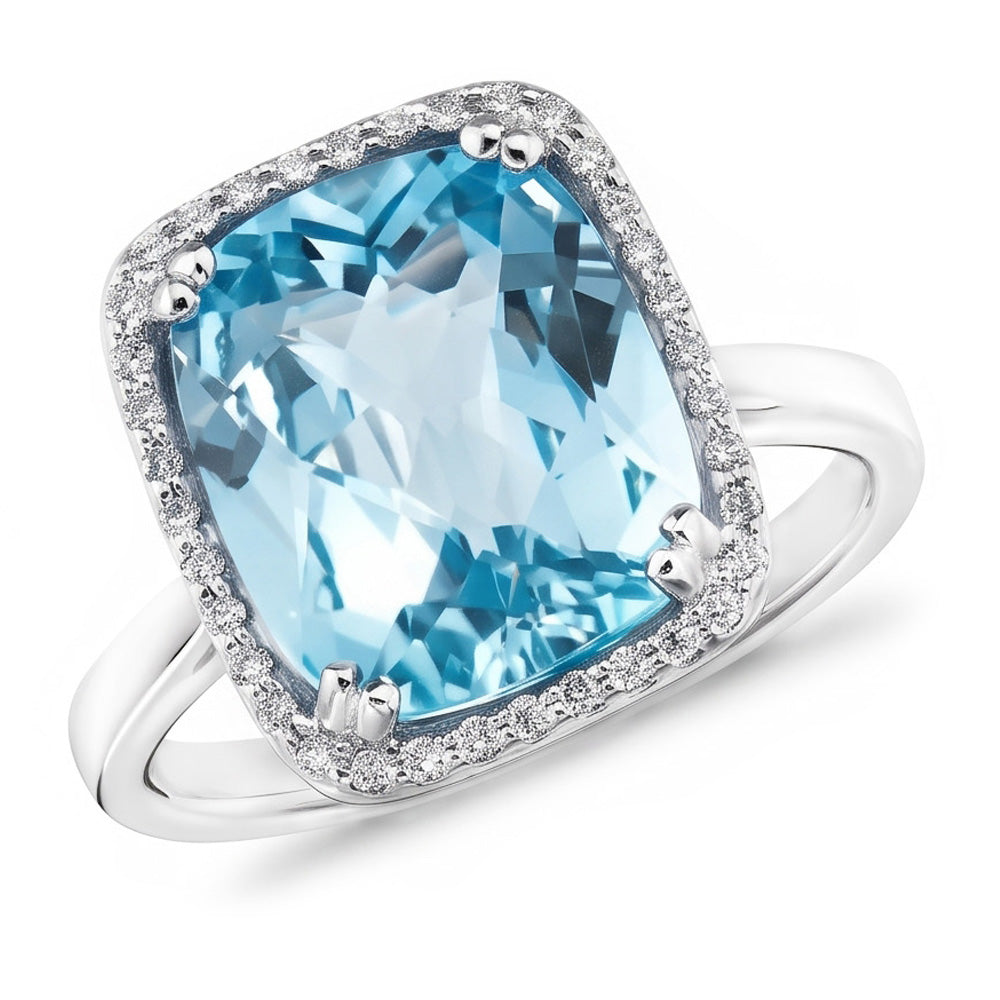 Aquamarine And Natural Earth Mined Diamond ( Not Lab Grown ) 9.50 Ct Wedding Ring Gold 14K