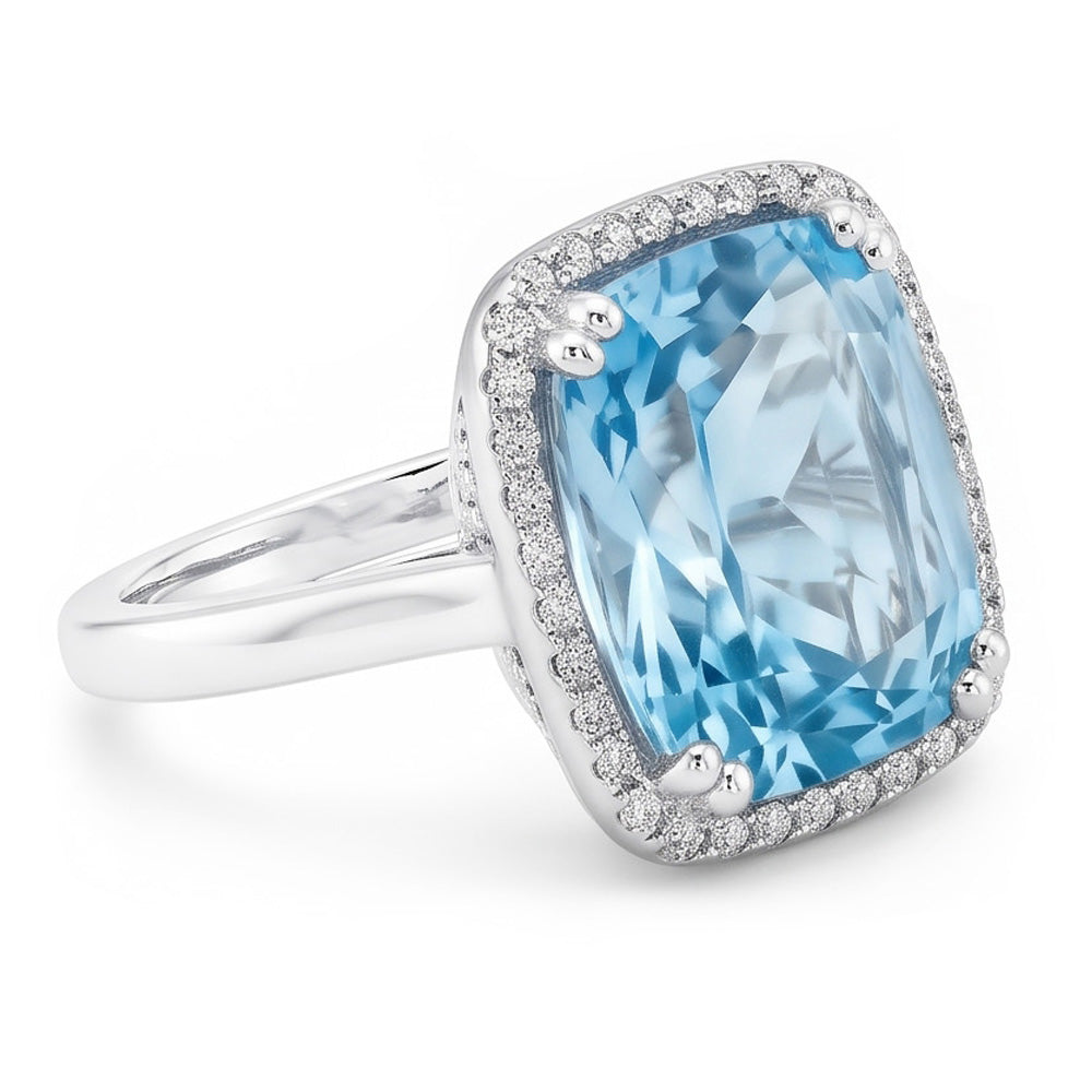 Aquamarine And Natural Earth Mined Diamond ( Not Lab Grown ) 9.50 Ct Wedding Ring Gold 14K