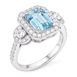 Aquamarine And Natural Earth Mined Diamond ( Not Lab Grown )s 5.80 Ct Anniversary Ring New White Gold 14K