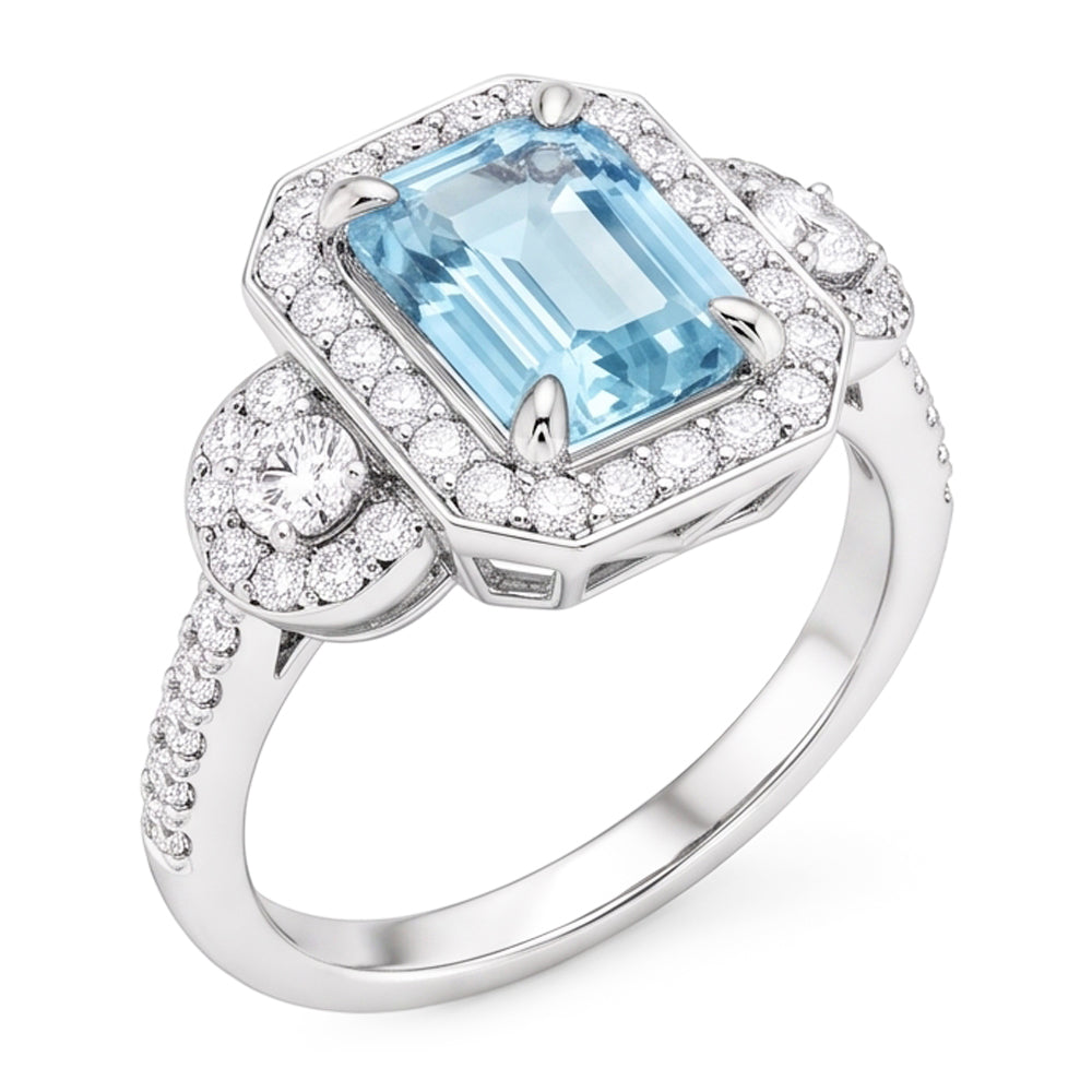 Aquamarine And Natural Earth Mined Diamond ( Not Lab Grown )s 5.80 Ct Anniversary Ring New White Gold 14K