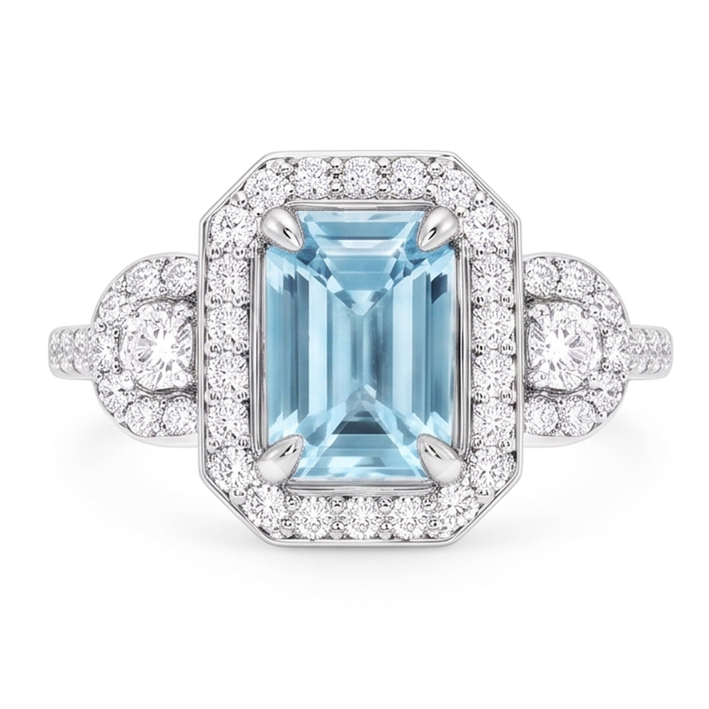 Aquamarine And Natural Earth Mined Diamond ( Not Lab Grown )s 5.80 Ct Anniversary Ring New White Gold 14K