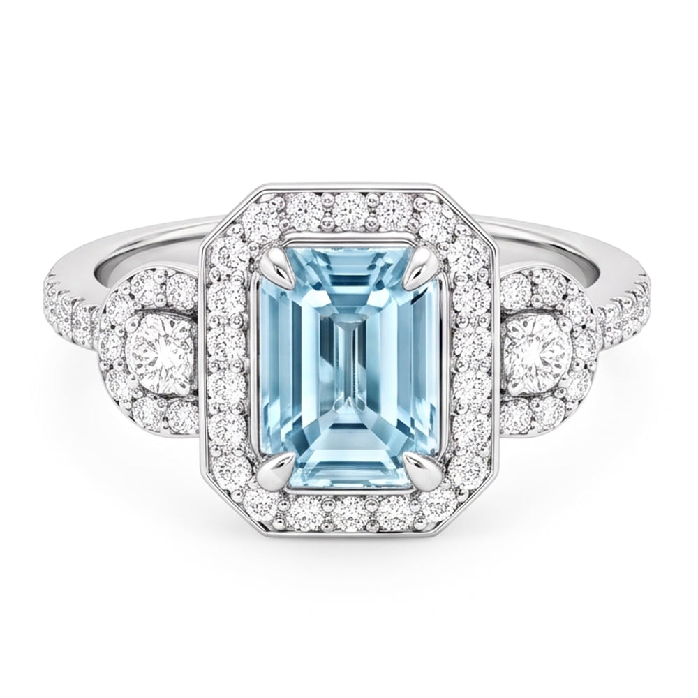 Aquamarine And Natural Earth Mined Diamond ( Not Lab Grown )s 5.80 Ct Anniversary Ring New White Gold 14K
