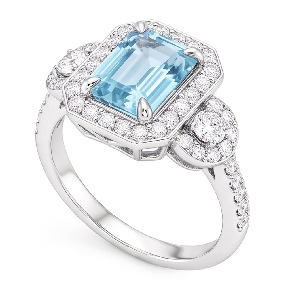 Aquamarine And Natural Earth Mined Diamond ( Not Lab Grown )s 5.80 Ct Anniversary Ring New White Gold 14K