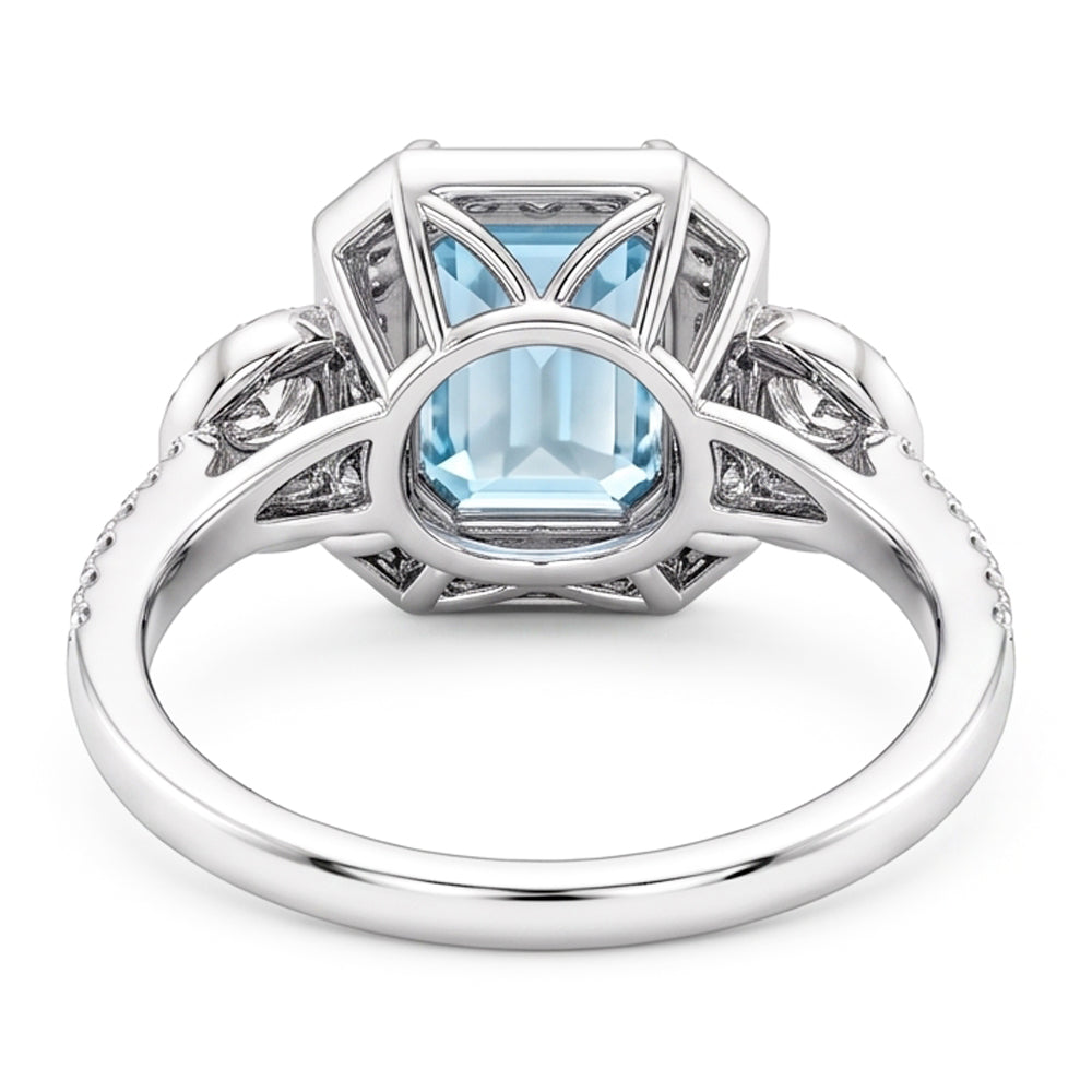 Aquamarine And Natural Earth Mined Diamond ( Not Lab Grown )s 5.80 Ct Anniversary Ring New White Gold 14K