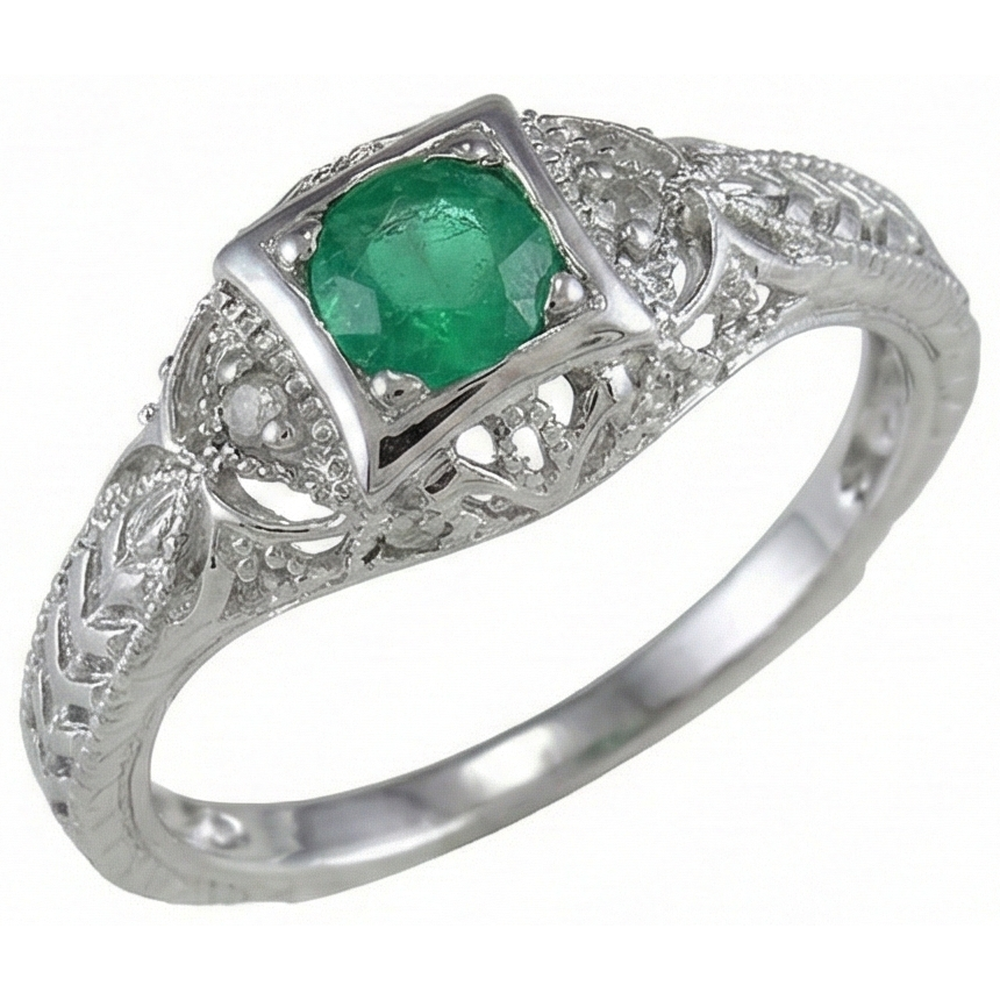 natural round emerald 4.50ct ring side angle