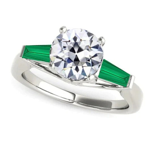 Art Deco Jewelry New Antique Cut Real Diamond Emerald Ring Gold 14K