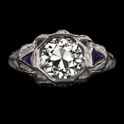 Art Deco Jewelry New Old Cut Real Diamond & Sapphire 3 Stone Ring Filigree