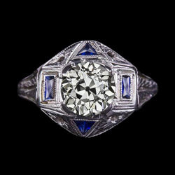 Art Deco Jewelry New Vintage Style Old Cut Real Diamond Sapphire Ring