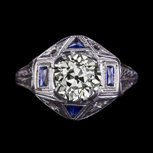 Art Deco Jewelry New Vintage Style Old Cut Real Diamond Sapphire Ring