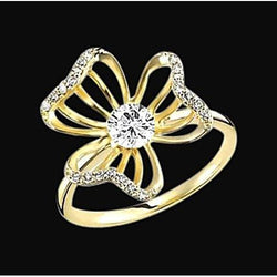 Art Nouveau Jewelry New Genuine Diamond Flower Design Ring Yellow Gold