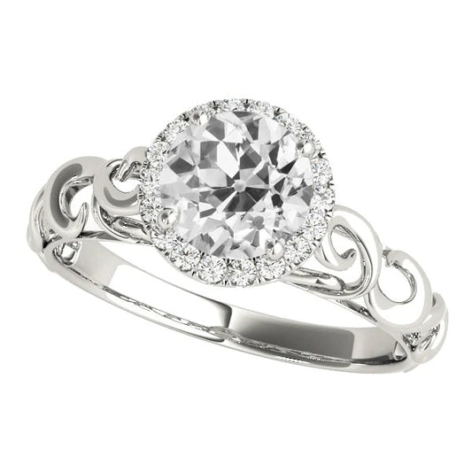Art Nouveau Jewelry New Halo Ring New Round Old Cut Diamonds 14K Gold
