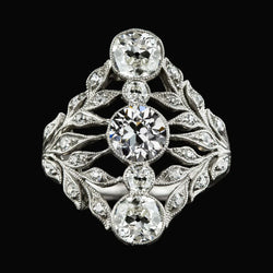 Art Nouveau Jewelry New Leaf Vintage Style Ring Old Miner Real Natural Earth Mined Diamond