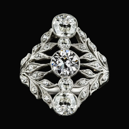 Art Nouveau Jewelry New Leaf Vintage Style Ring Old Miner Real Diamond