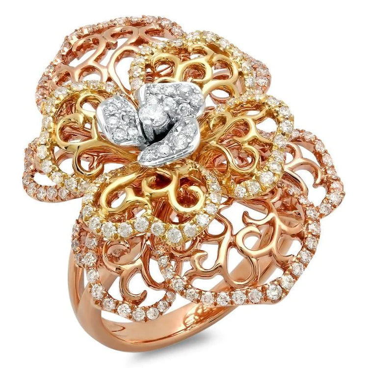 Art Nouveau Jewelry New Multi Tone Real Gold Women Engagement Ring