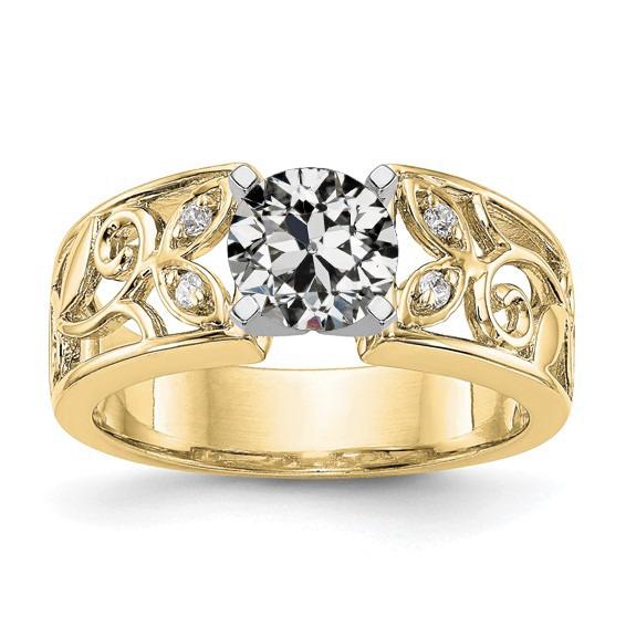 Art Nouveau Jewelry New Ring Old Mine Cut Real Diamond Ring Leaf Style - Engagement Ring-harrychadent.ca