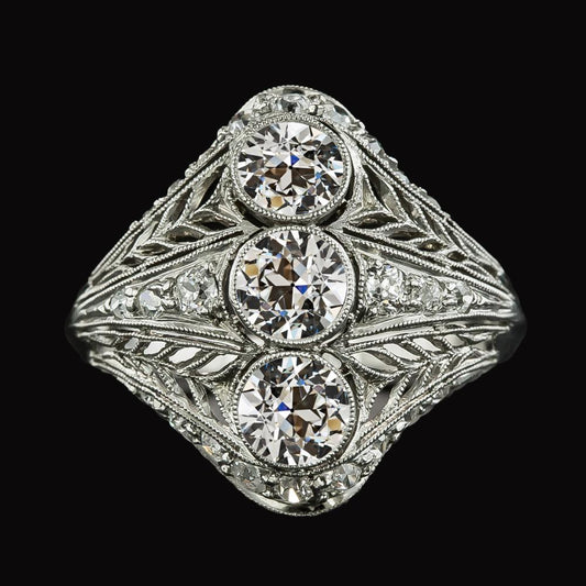 Art Nouveau Jewelry New Round Old Cut Genuine Diamond Lady’s Ring Milgrain