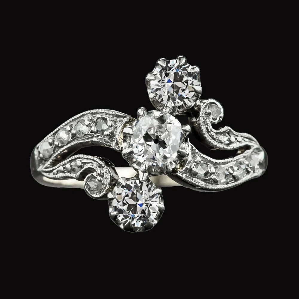 Art Nouveau Jewelry New Round Real Old Miner Diamond Ring Split Shank