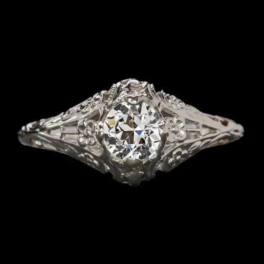 Art Nouveau Jewelry New Solitaire Ring Old Mine Cut Round Real Diamond