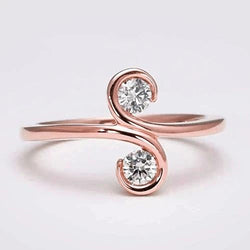 Art Nouveau Jewelry New Two-Stone Real Diamond Women Ring S Style Rose Gold