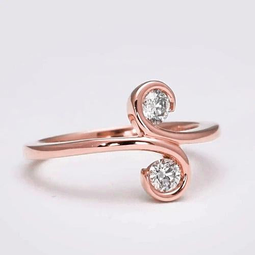 Art Nouveau Jewelry New Two-Stone Real Diamond Women Ring S Style Rose Gold