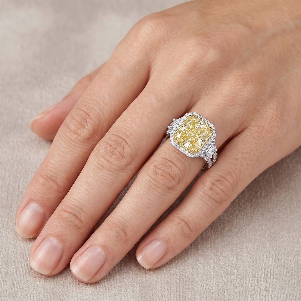 Artisan Halo Ring with Radiant Fancy Yellow Diamond – 4 ct