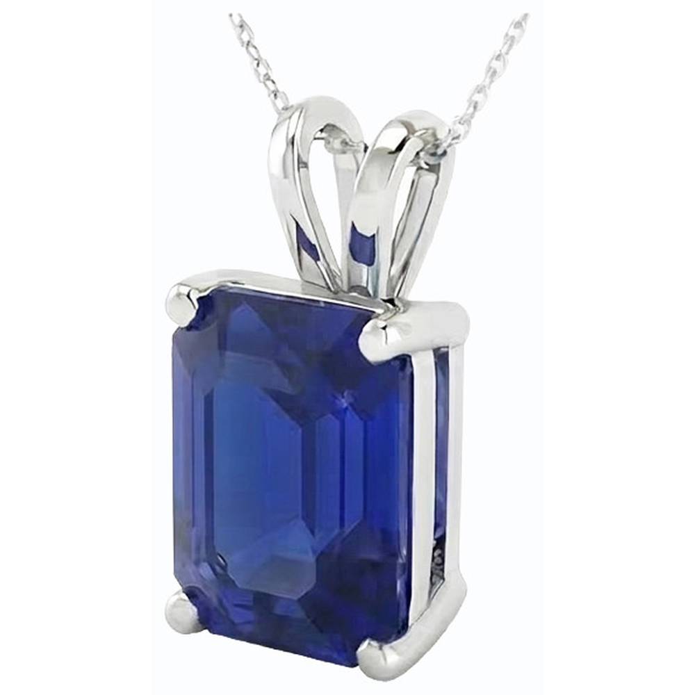 Asscher Blue Sapphire Solitaire Pendant Gold Ladies Jewelry 5 Carats