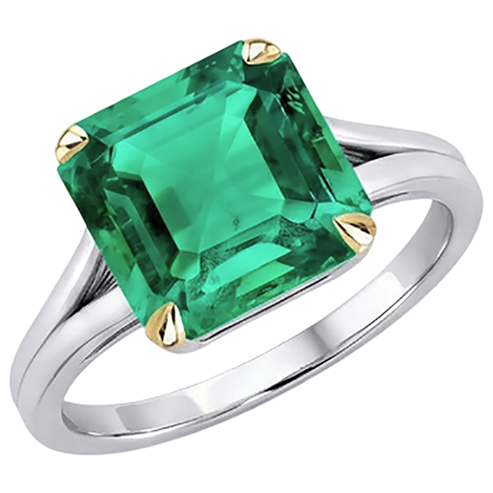 Earth-Mined Fine Emerald Precious Stone Ring 5 ct 14 Karat Two Tone Gold – angle view