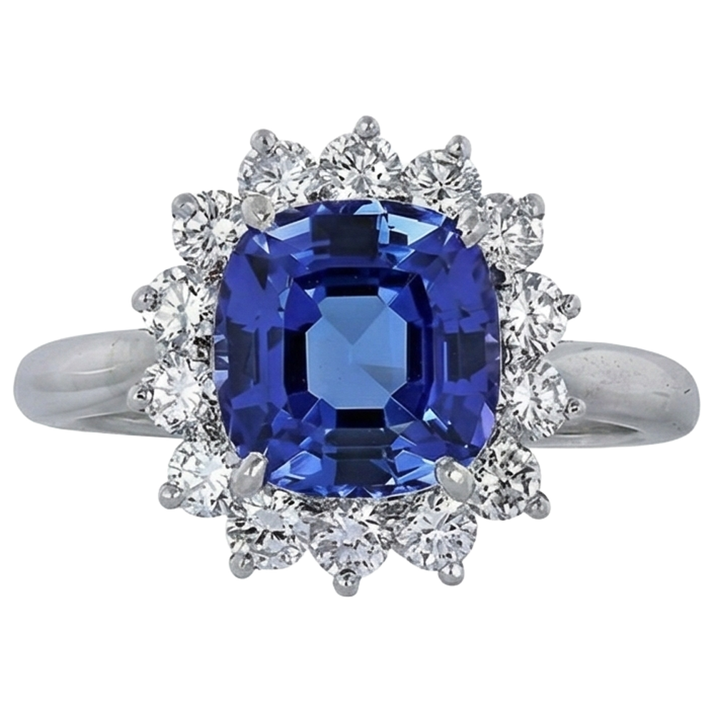 Asscher Cut Tanzanite With Natural Earth Mined Diamond ( Not Lab Grown )s 4.50 Ct Ring 14K White Gold