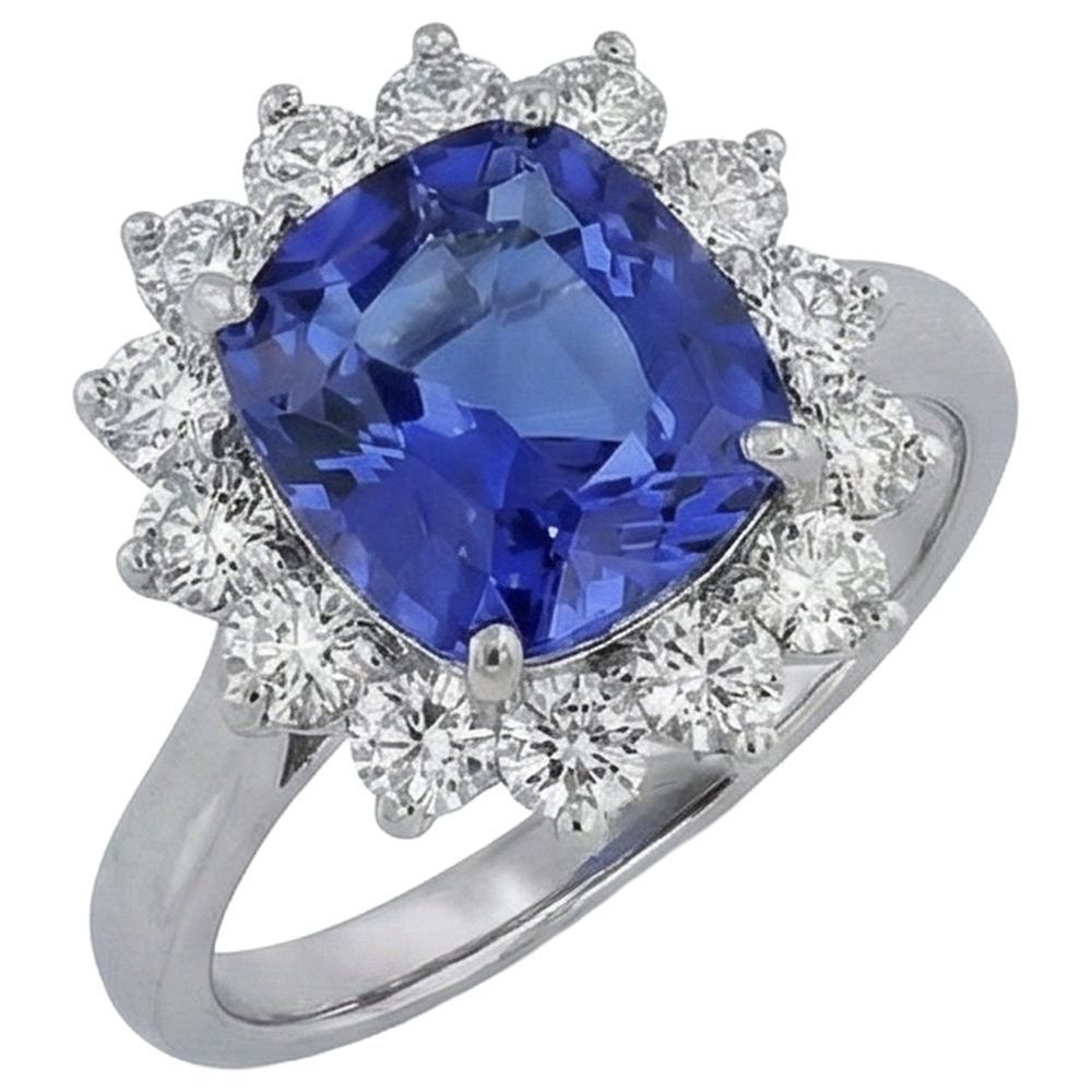 Asscher Cut Tanzanite With Natural Earth Mined Diamond ( Not Lab Grown )s 4.50 Ct Ring 14K White Gold