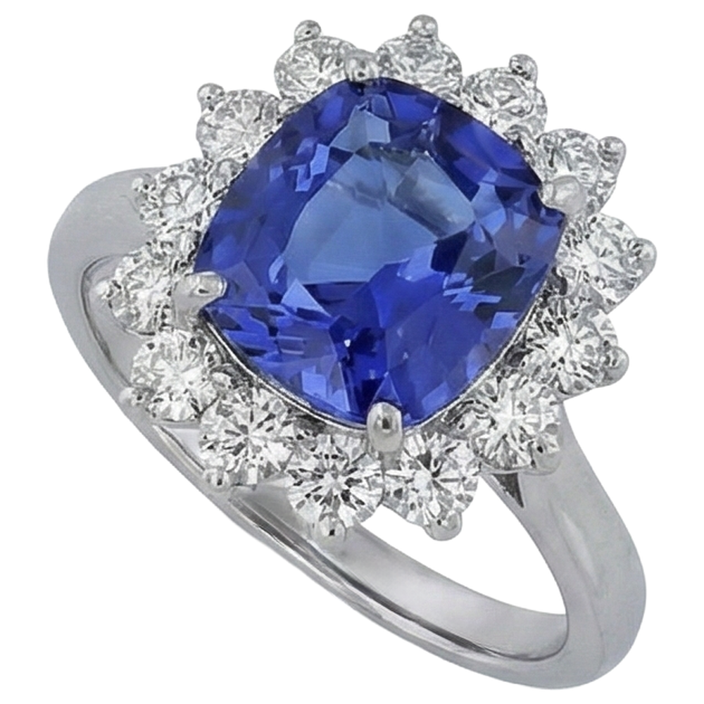 Asscher Cut Tanzanite With Natural Earth Mined Diamond ( Not Lab Grown )s 4.50 Ct Ring 14K White Gold