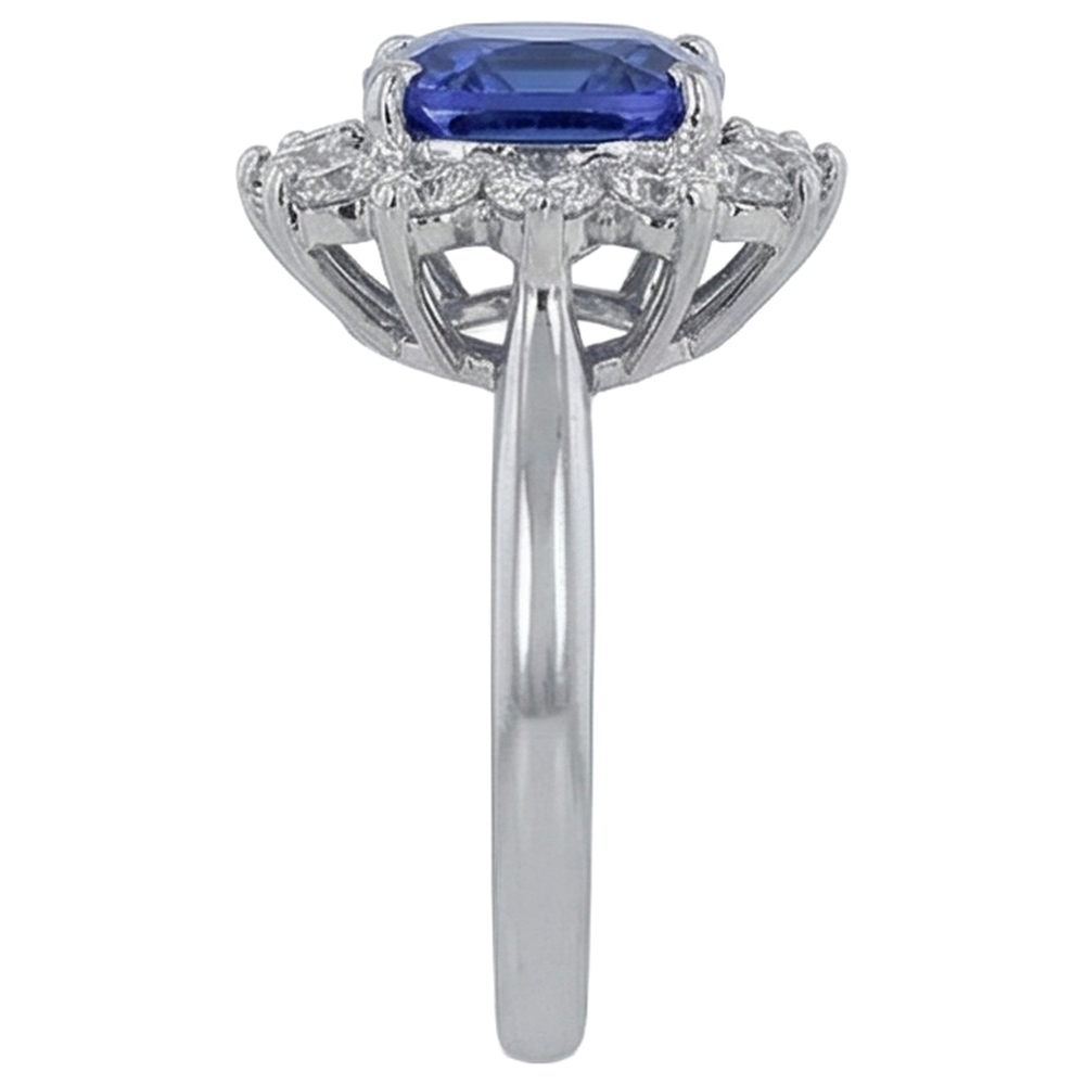 Asscher Cut Tanzanite With Natural Earth Mined Diamond ( Not Lab Grown )s 4.50 Ct Ring 14K White Gold