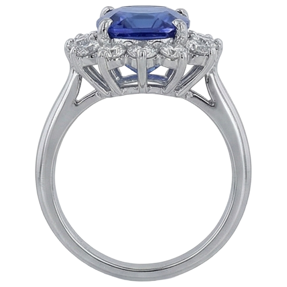 Asscher Cut Tanzanite With Natural Earth Mined Diamond ( Not Lab Grown )s 4.50 Ct Ring 14K White Gold