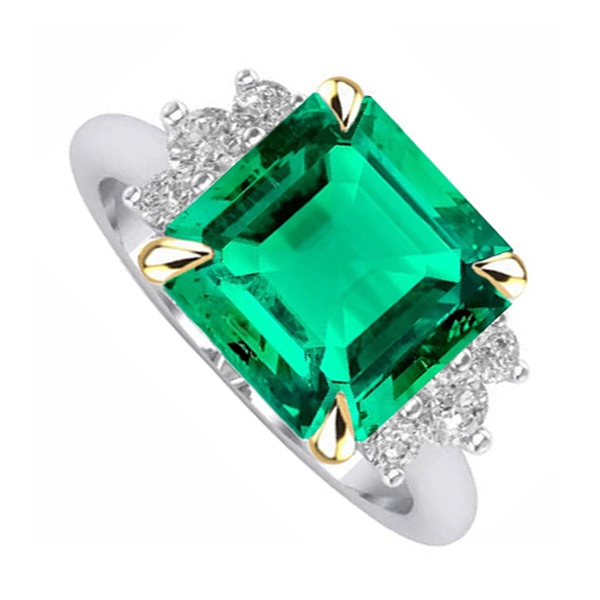 Colombian Emerald Asscher Gemstone Ring in Two-Tone 14K Gold – side view