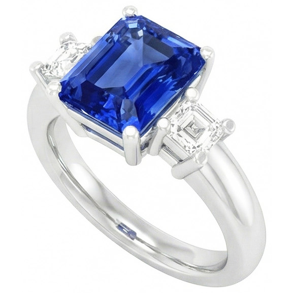natural radiant sapphire 3ct ring close up detail