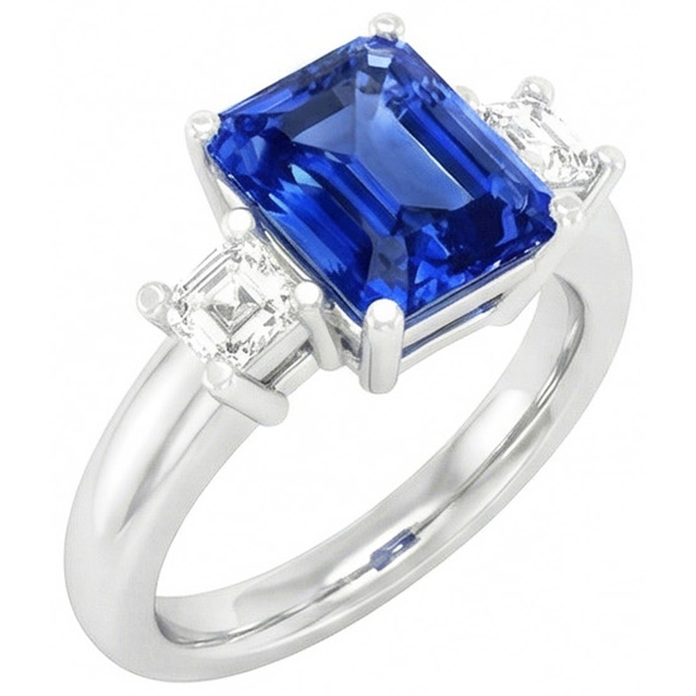 natural radiant sapphire 3ct ring front view