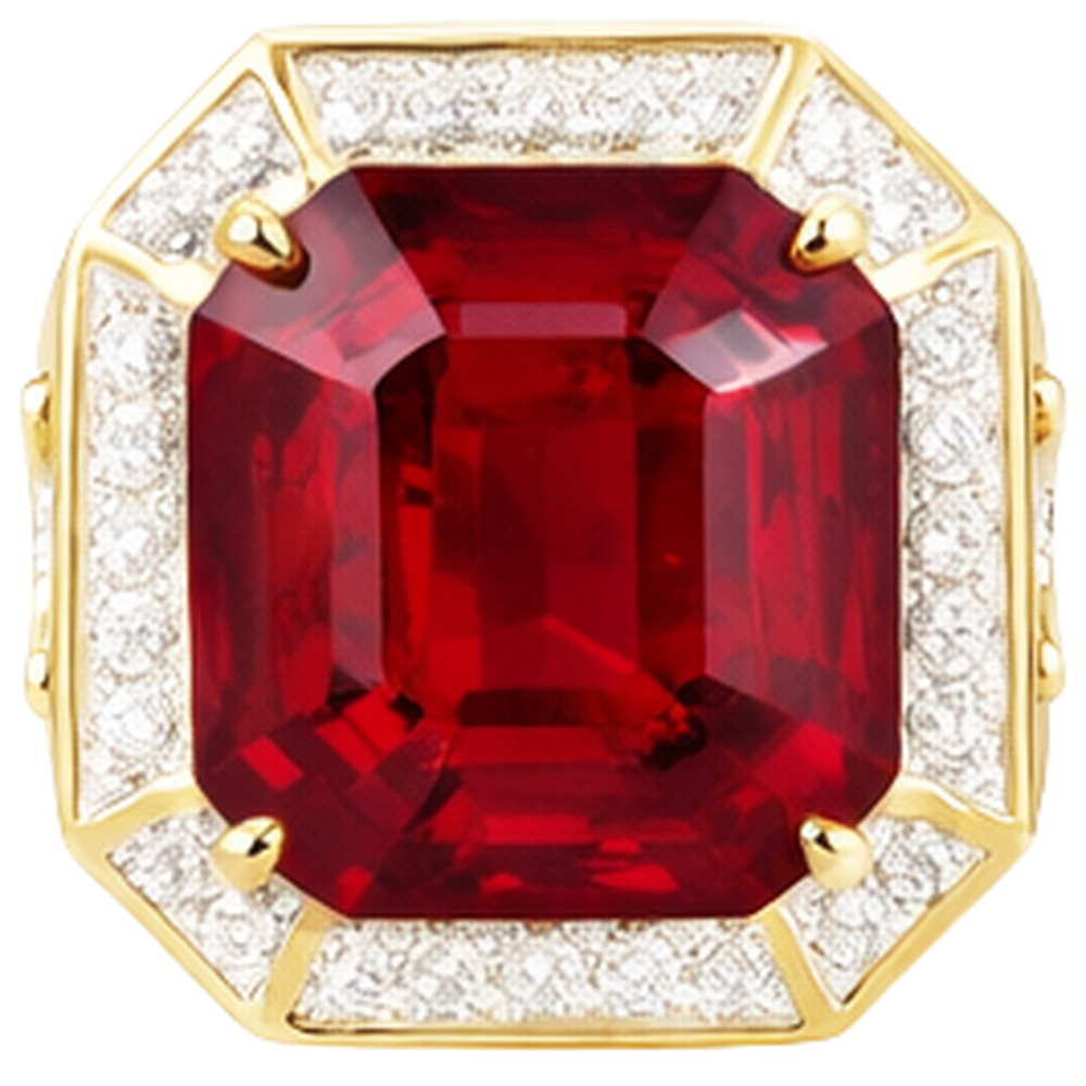Asscher Red Men's Ruby Ring With Natural Earth Mined Diamond ( Not Lab Grown ) 11 Carats Yellow Gold 14K