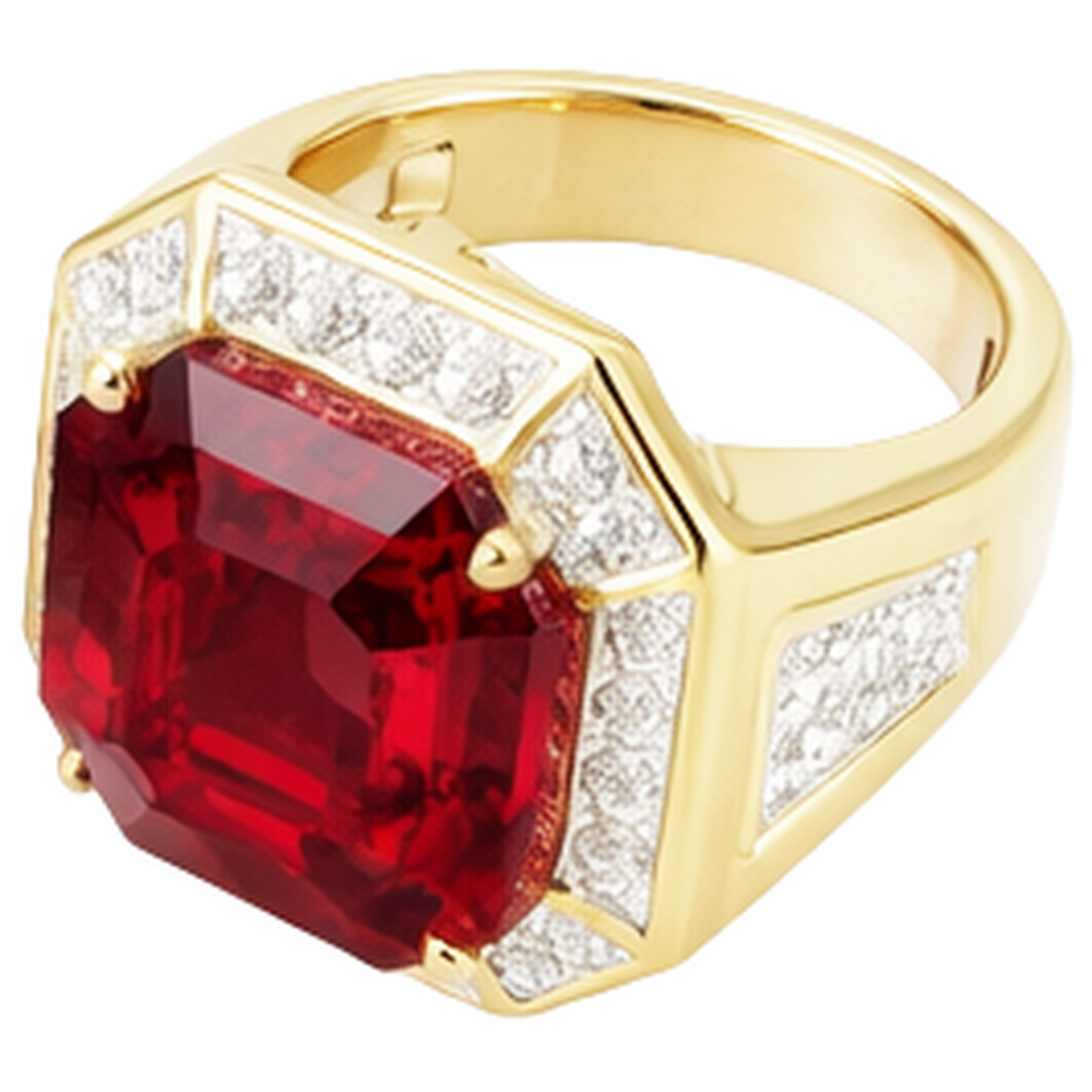 Asscher Red Men's Ruby Ring With Natural Earth Mined Diamond ( Not Lab Grown ) 11 Carats Yellow Gold 14K