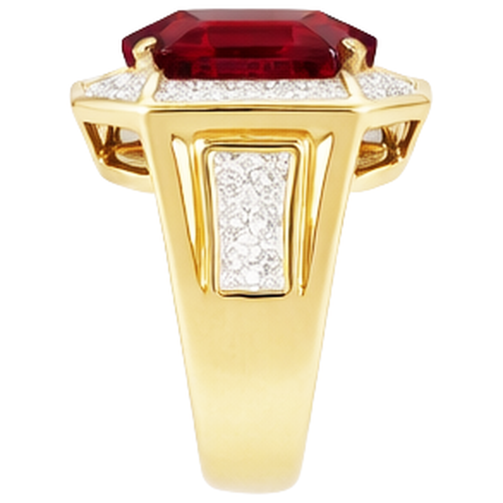 Asscher Red Men's Ruby Ring With Natural Earth Mined Diamond ( Not Lab Grown ) 11 Carats Yellow Gold 14K
