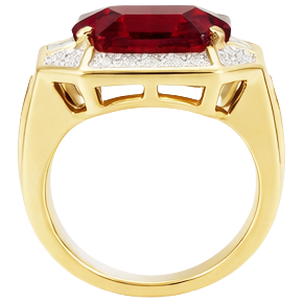 Asscher Red Men's Ruby Ring With Natural Earth Mined Diamond ( Not Lab Grown ) 11 Carats Yellow Gold 14K