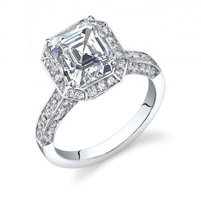 Asscher And Round Cut 2.83 Ct Real Diamond Engagement Ring Halo