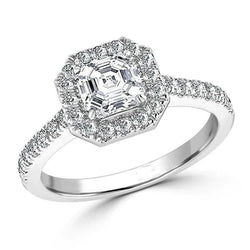 Asscher And Round Cut 3.50 Ct Real Natural Earth Mined Diamonds Engagement Ring 14K White Gold