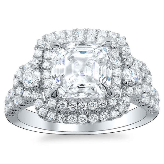 Asscher And Round Cut Halo Genuine Diamond Wedding Ring 6.40 Ct