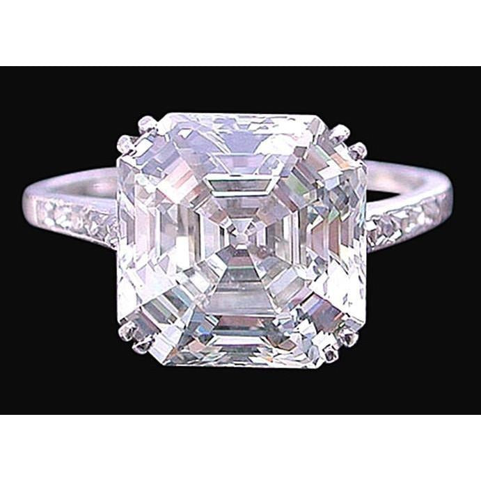 Asscher And Round Real Diamond Ring 3.15 Carats With Accents White Gold
