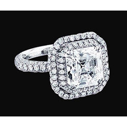 Asscher Center Genuine Natural Earth Mined Diamond Royal Halo Engagement Ring 2.91 Carats