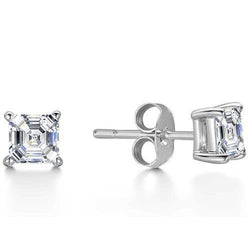 Asscher Cut 2.50 Carats Genuine  Diamonds Lady Studs Earrings Gold White 14K
