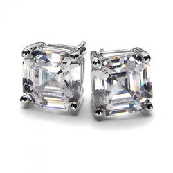 Asscher Cut 2.50 Ct Real Diamond Stud Earrings 14K White Gold