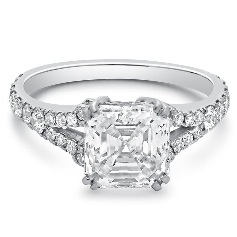 Asscher Cut 3.26 Carats Real Diamond Solitaire Ring With Accents - Solitaire Ring with Accents-harrychadent.ca